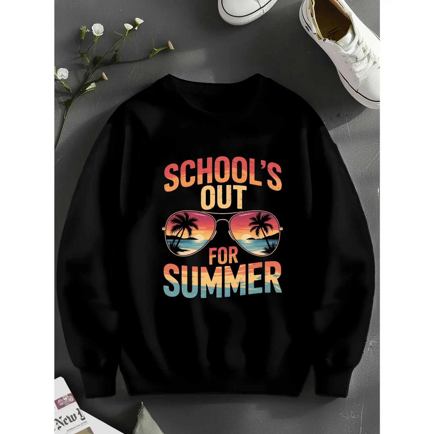 

"School's Out For Summer" Sweatshirt Unisex Student Vacation Graphic Pullover Funny Beach Holiday Cotton Top Teacher Gift