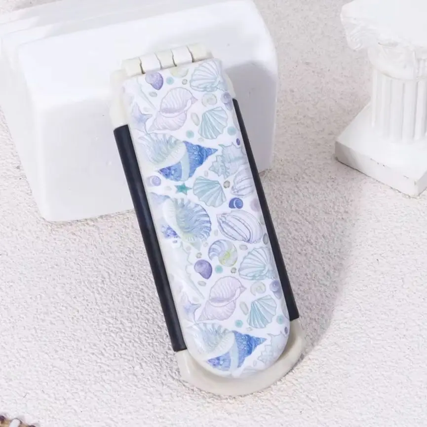 1pc オーシャンスタイルプリント折りたたみコーム - 帯電防止、ポータブルデザイン、優しいコーミングとスタイリング、本物の髪のかつらに特化