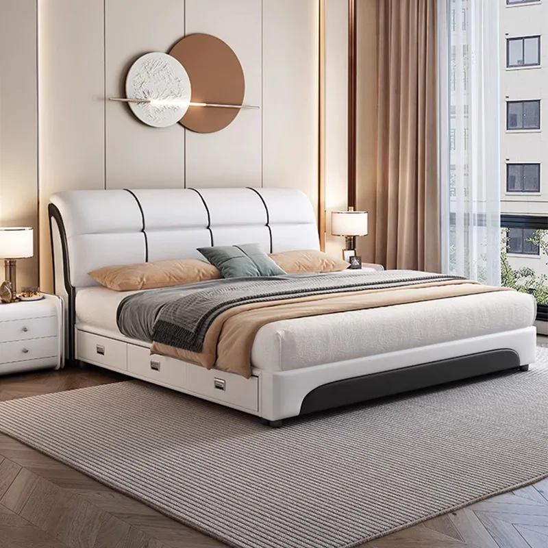 

For Modern Luxury Bedroom Furniture Leather Wood Platform Storage Bed King Size Bed Frame Set China Furniture