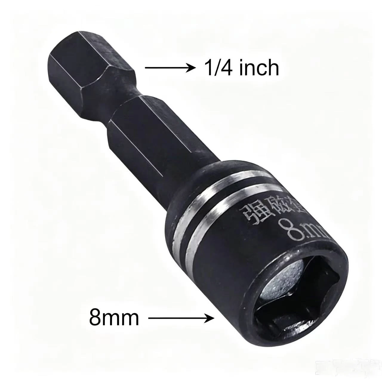 8mm Magnetic Hex Socket Driver Bit 1/4 Inch Hex Shank Black Oxide Cr‑V Steel Impact Socket Adapter for Electric Drill