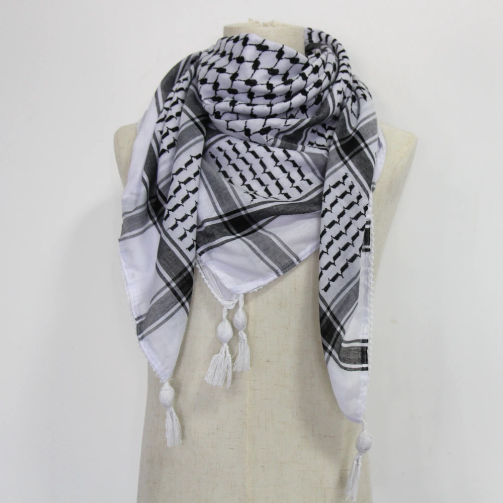 65% Cotton Unisex Scarves Desert Scarf Neck Head Wrap with Tassel Palestine scarf Keffiyeh Arafat Hatta Arab houndstooth