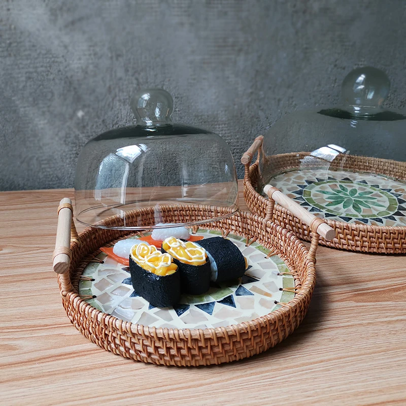 

Ocean Color Shell Snack Cover, Double Handle Fruit Bowl, Creative Glass Dome Dessert Plate for Kitchen Dining Table Decor