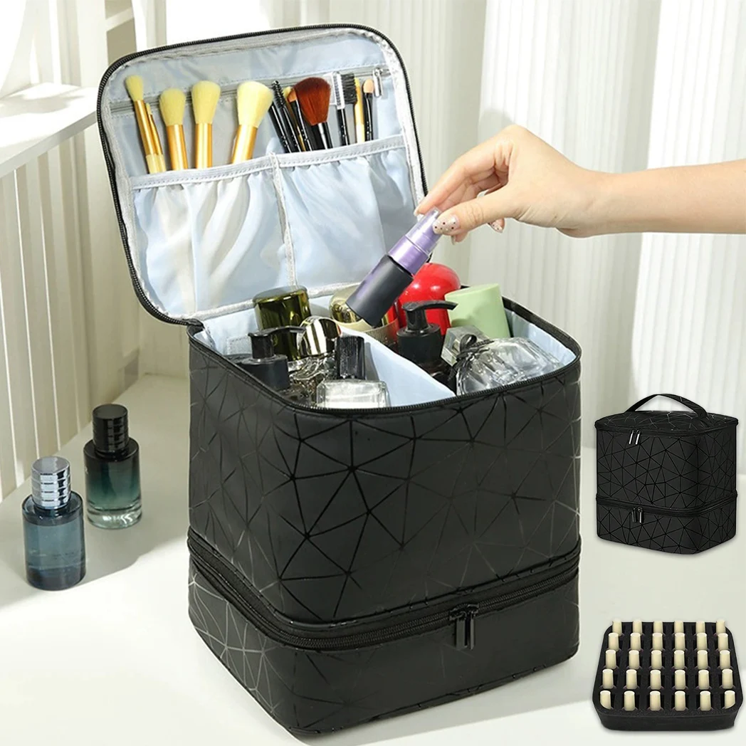 Tragbare doppelschichtige Nagellack-Aufbewahrungstasche, Organizer, Reise-Aufbewahrungsbox für ätherische Öle, multifunktionale Aufbewahrungstasche