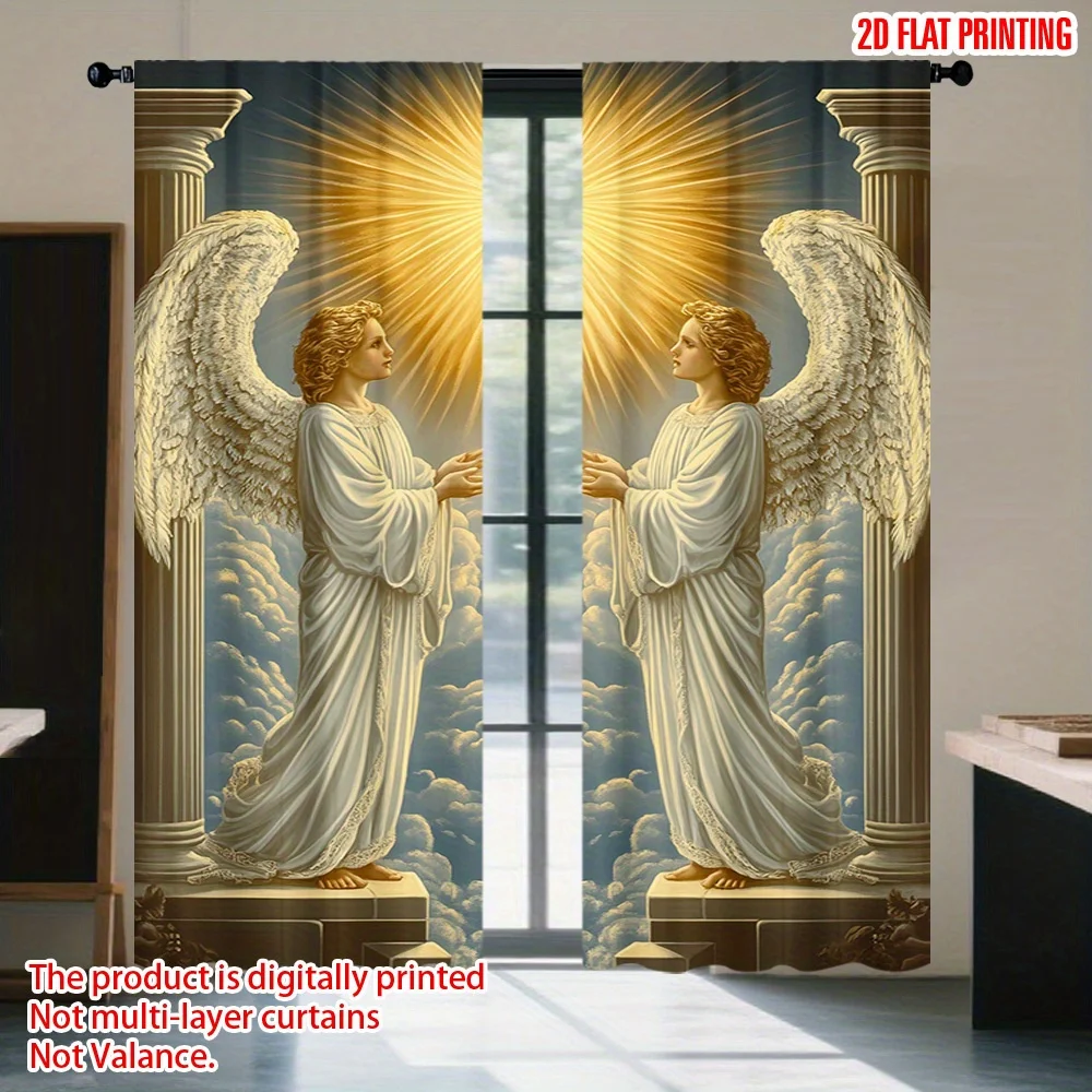 Angel Curtains Religious Art Golden Light Design Elegant Home Decor Christian Theme Window Drapes Fashion Interior Style