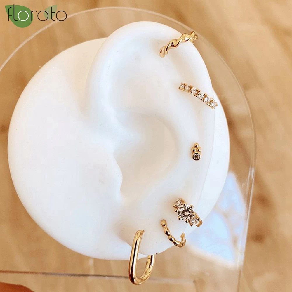 925 Sterling Silver Needle Fashion White CZ Earrings Wedding Exquisite Small Hoop Earrings for Women Puncture Jewelry Gift