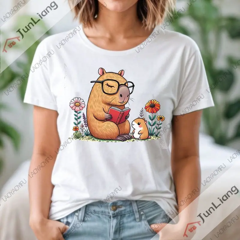 كابيبارا كابيرا كاواي متعة الرقبة المستديرة القطن تي شيرت الهيب هوب هدية عيد ميلاد في الهواء الطلق ملابس عصرية غير رسمية #5