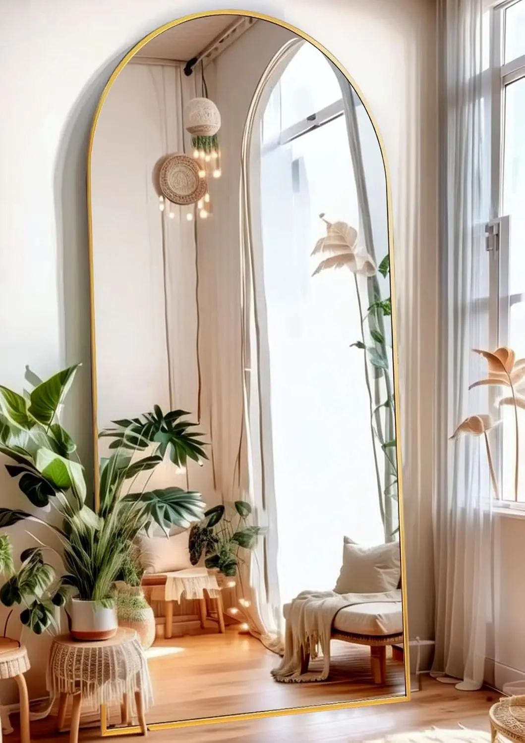 

Gold Full Length Floor Mirror with Stand, Arched Design, 26x68 Inches, Freestanding or Wall Mounted for Bedroom Living Room