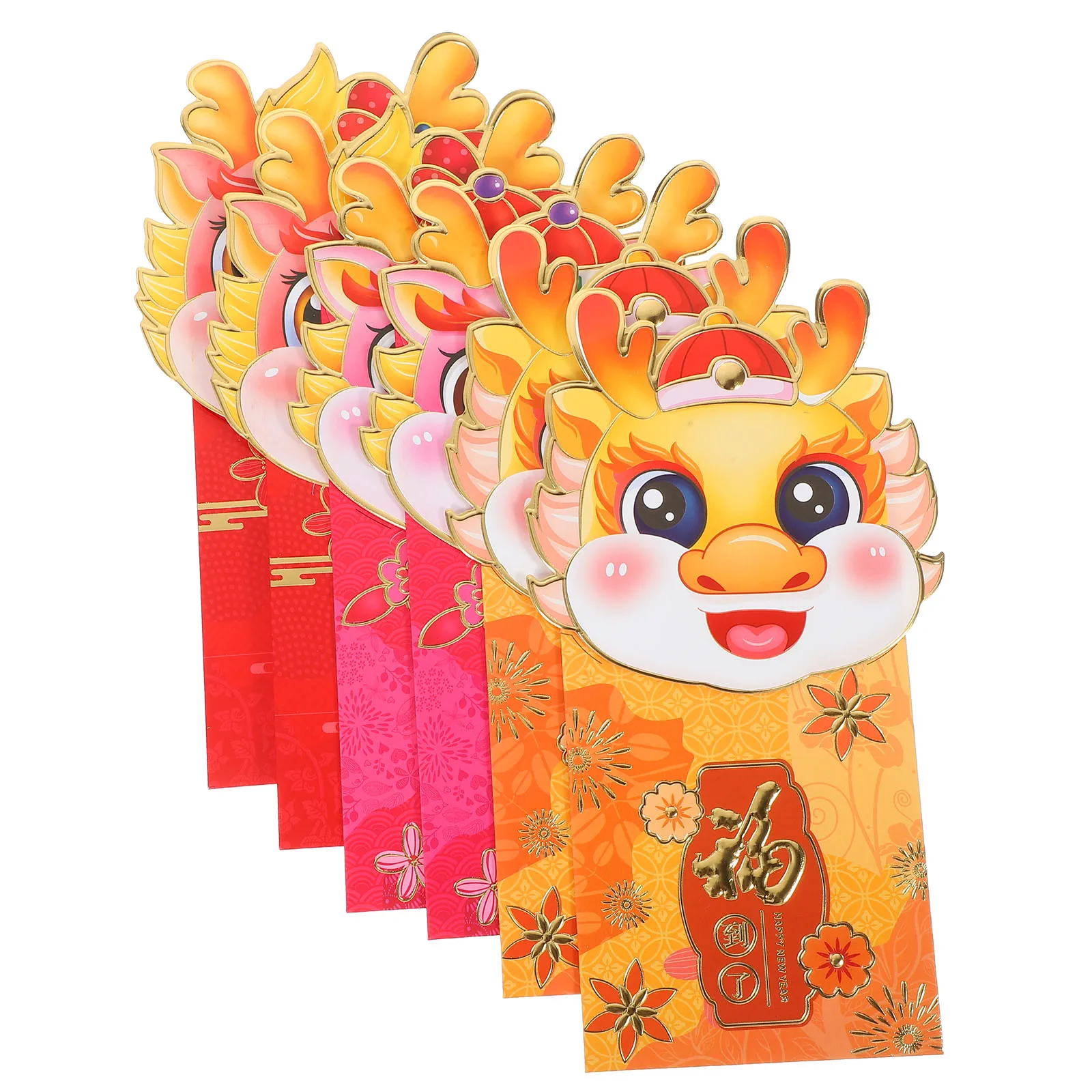 

6 Dragon Envelopes Lucky Money Bags New Year Gift 2024 Chinese Dragon Paper Red Packets Festival Red Packets Stereo Design