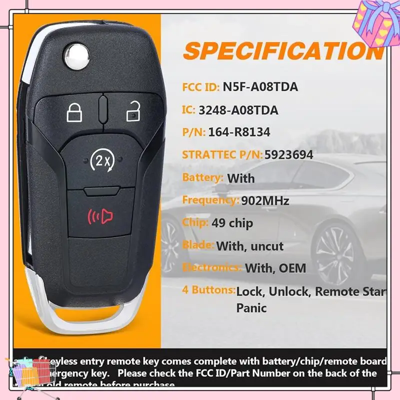 

A77T-Car Flip Remote Key 4 Button Smart Key 902Mhz N5F-A08TDA 49 Chip For Ford F150 F250 F350 F450 F550 Raptor Ranger Fusion