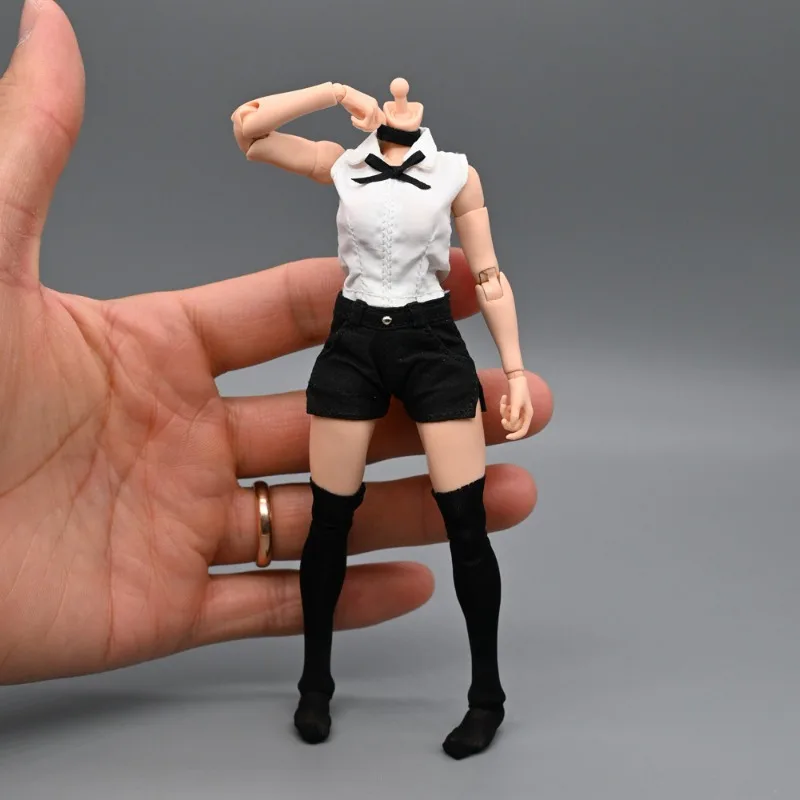 1/12 Scale Action Figures Sleeveless White Top Black Shorts Black Stockings Set Clothes Model for 6'' Female Soldier Accessories