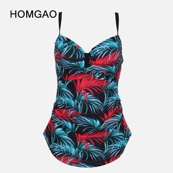 HOMGAO 여성용 나뭇잎 프린트 수영복, 원피스 수영복, 할로우 아웃 바디 수트, 플러스 사이즈 비치웨어 모노키니