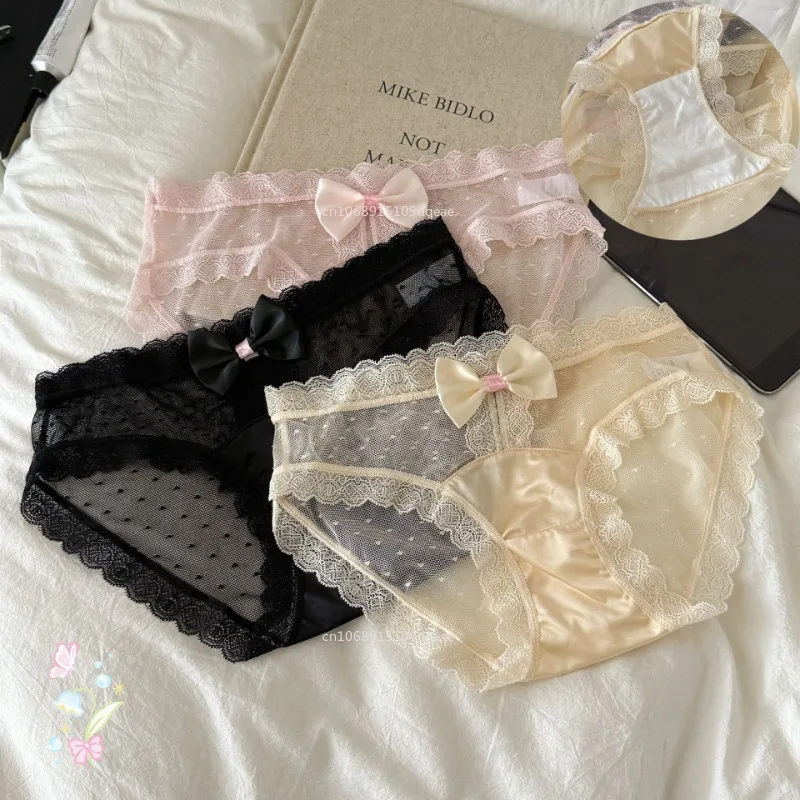 얇은 속옷 여성 새틴 섹시한 팬티 메쉬 부드러운 레이스 Ropa Interior Femenina 항균 란제리 소녀 Ropa Interioir Mujer