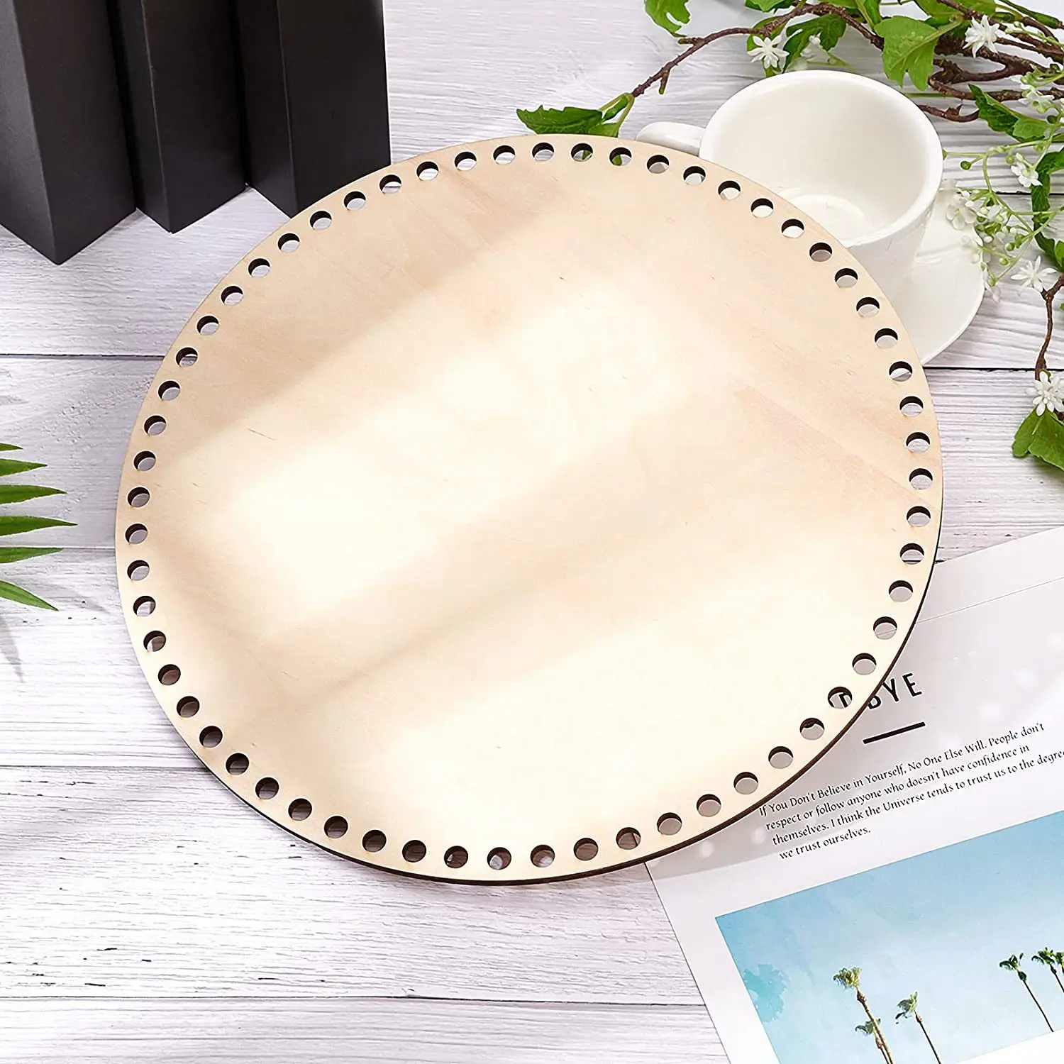 Fondo de cesta de madera Natural con agujero, Base de madera en blanco circular para tejer DIY, bolsa de ganchillo, moldeador de fondo artesanal, 30cm