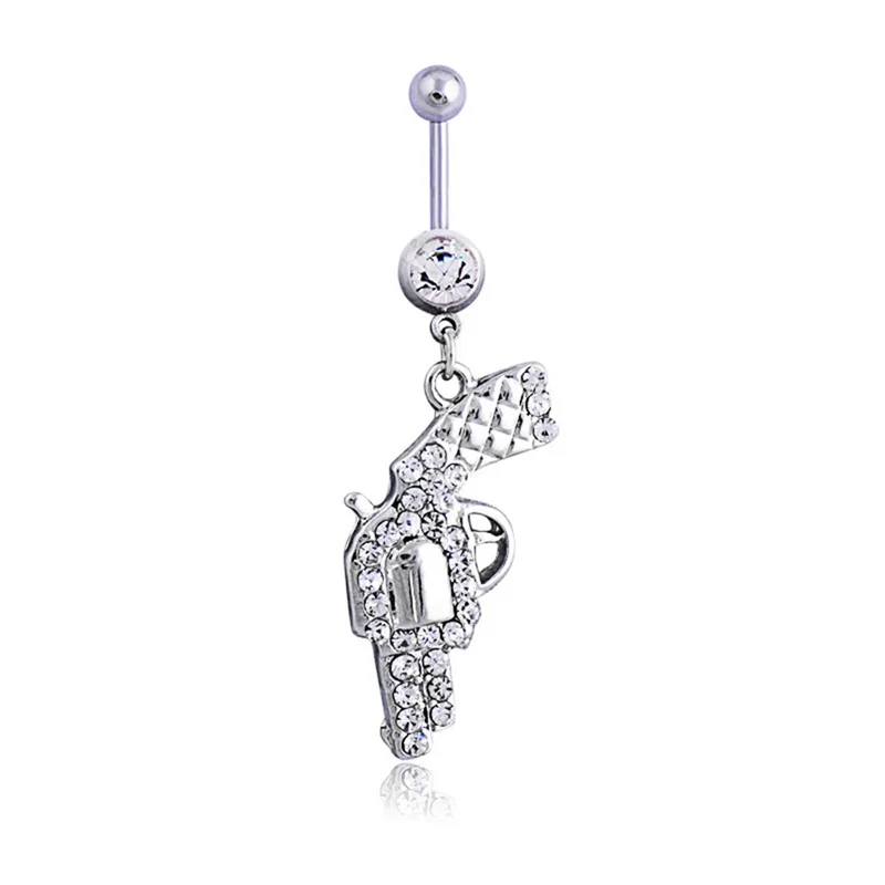 1Pcs 14G Stainless Steel Gun Belly Button Ring Dangle Belly Ring Navel Bar Body Piercing Jewelry Women Fashion Belly Button Ring