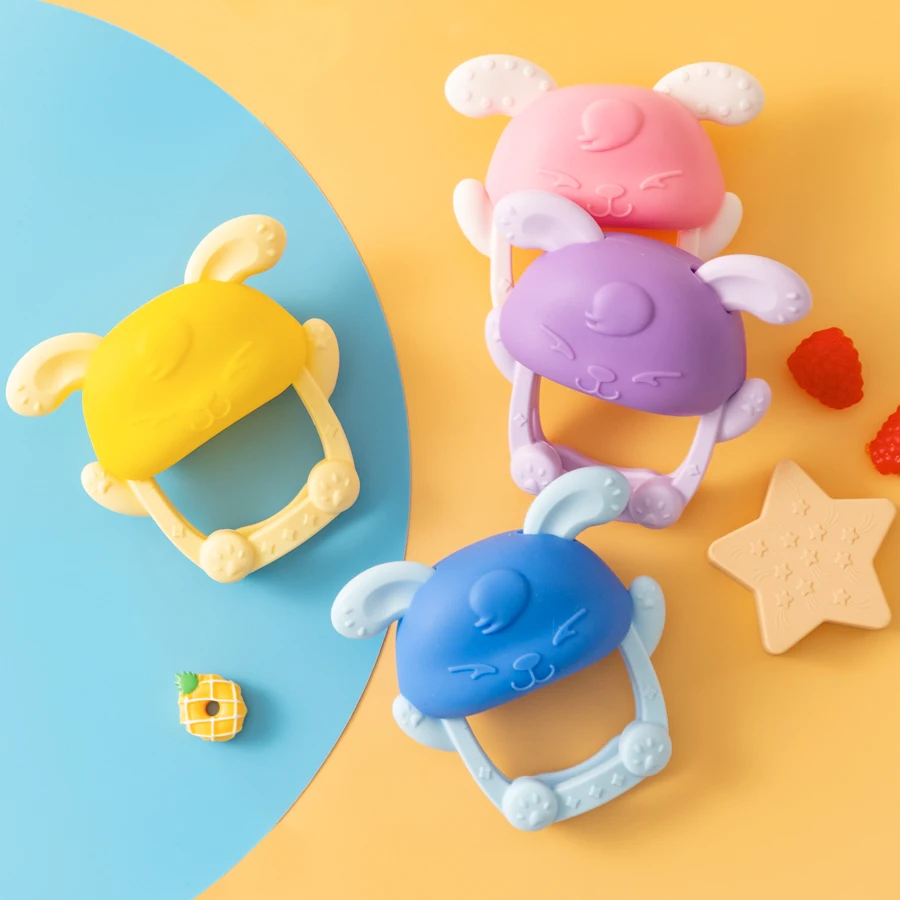 1PCS Baby Silicone Teething Glove Cartoon Rabbit Design Infant Anti Sucking Hand Molar Toy Soft Bite Teether Soother Chewing Toy