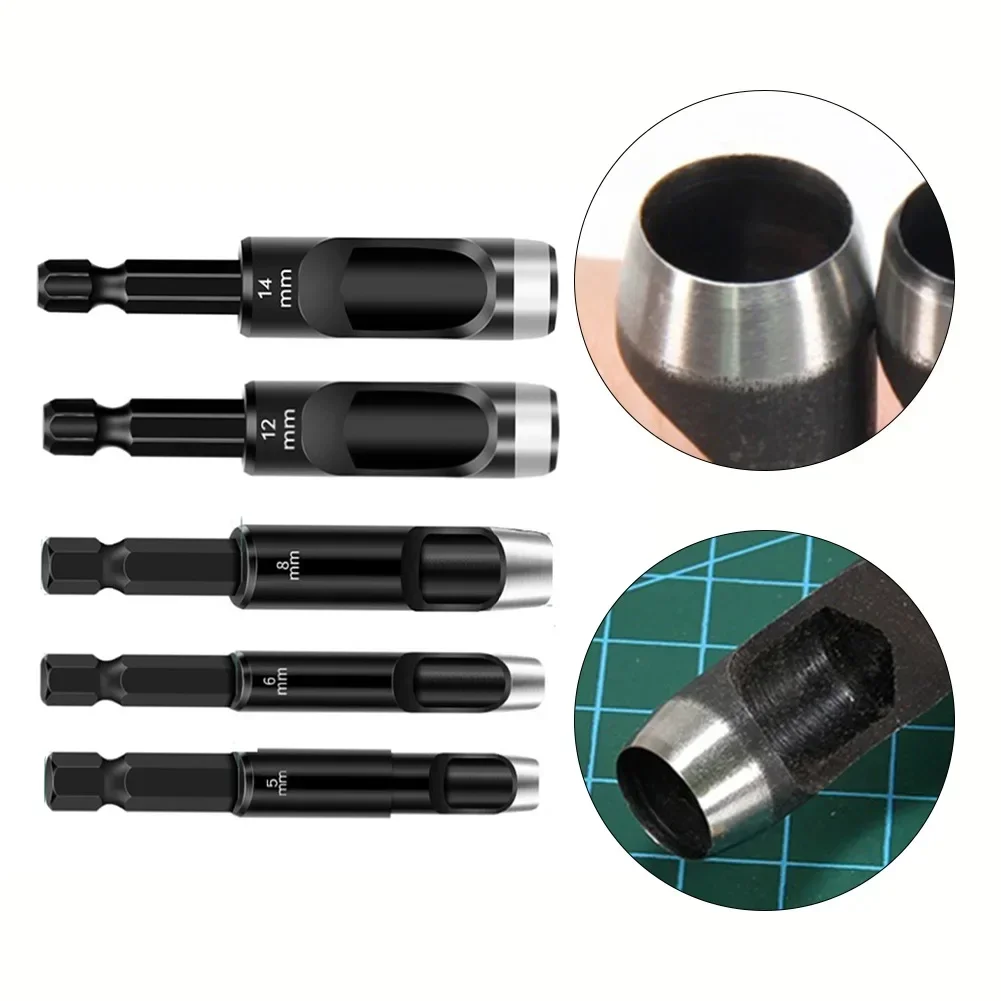 

5 шт., кожаный дырокол, полый дырокол, шестигранный хвостовик, инструмент для пробивания отверстий, 5/6/8/12/14 мм, DIY ремень, дырокол для часов, инструмент ручной работы