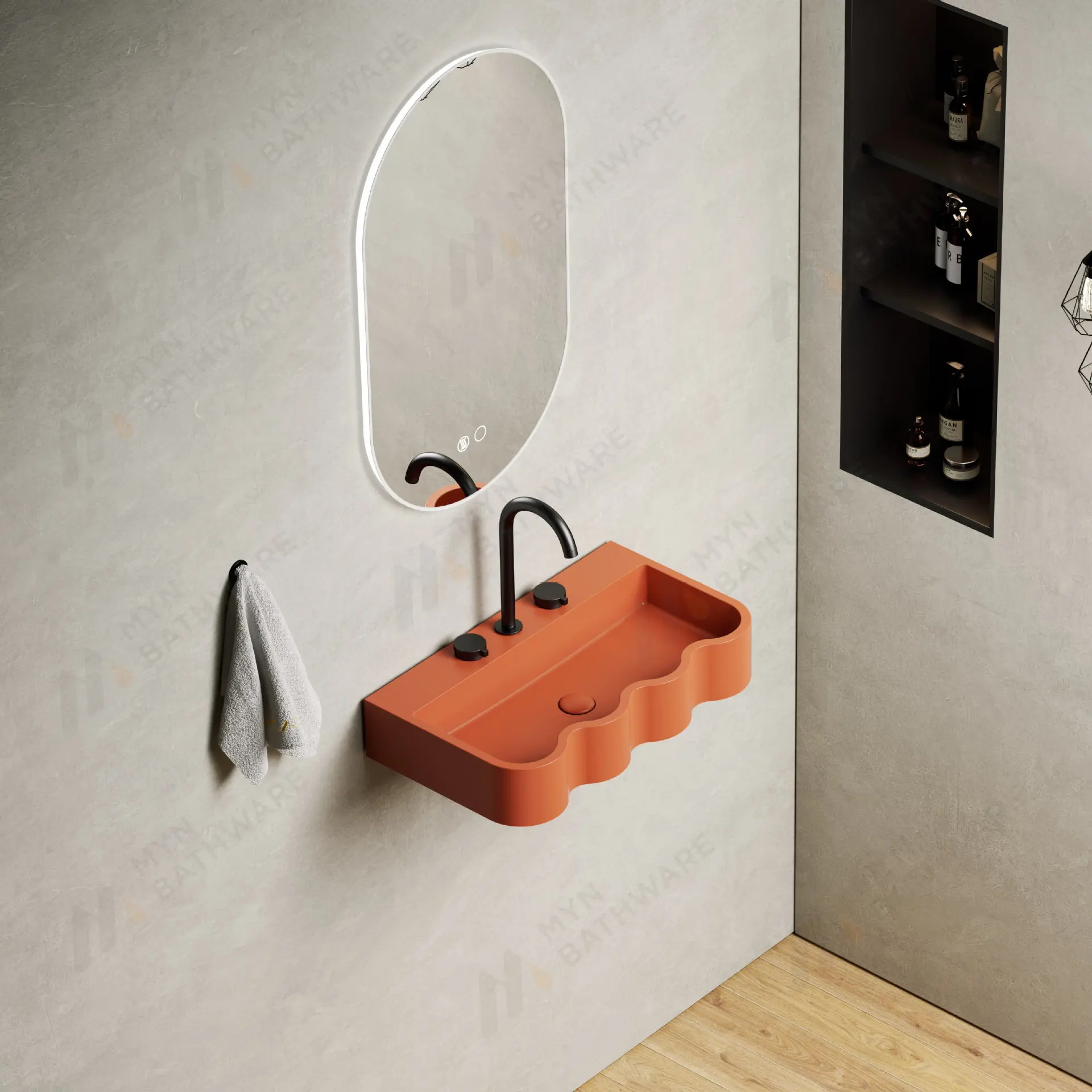 Lavabo mural en pierre artificielle, rangement Simple, lavabo simple dans le mur des toilettes, lavabo transfrontalier