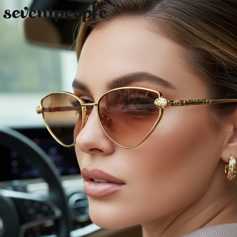 

Sexy Cat Eye Punk Sunglasses Women 2025 Luxury Brand Vintage Metal Leopard Head Polygon Sun Glasses For Ladies Trendy Shades