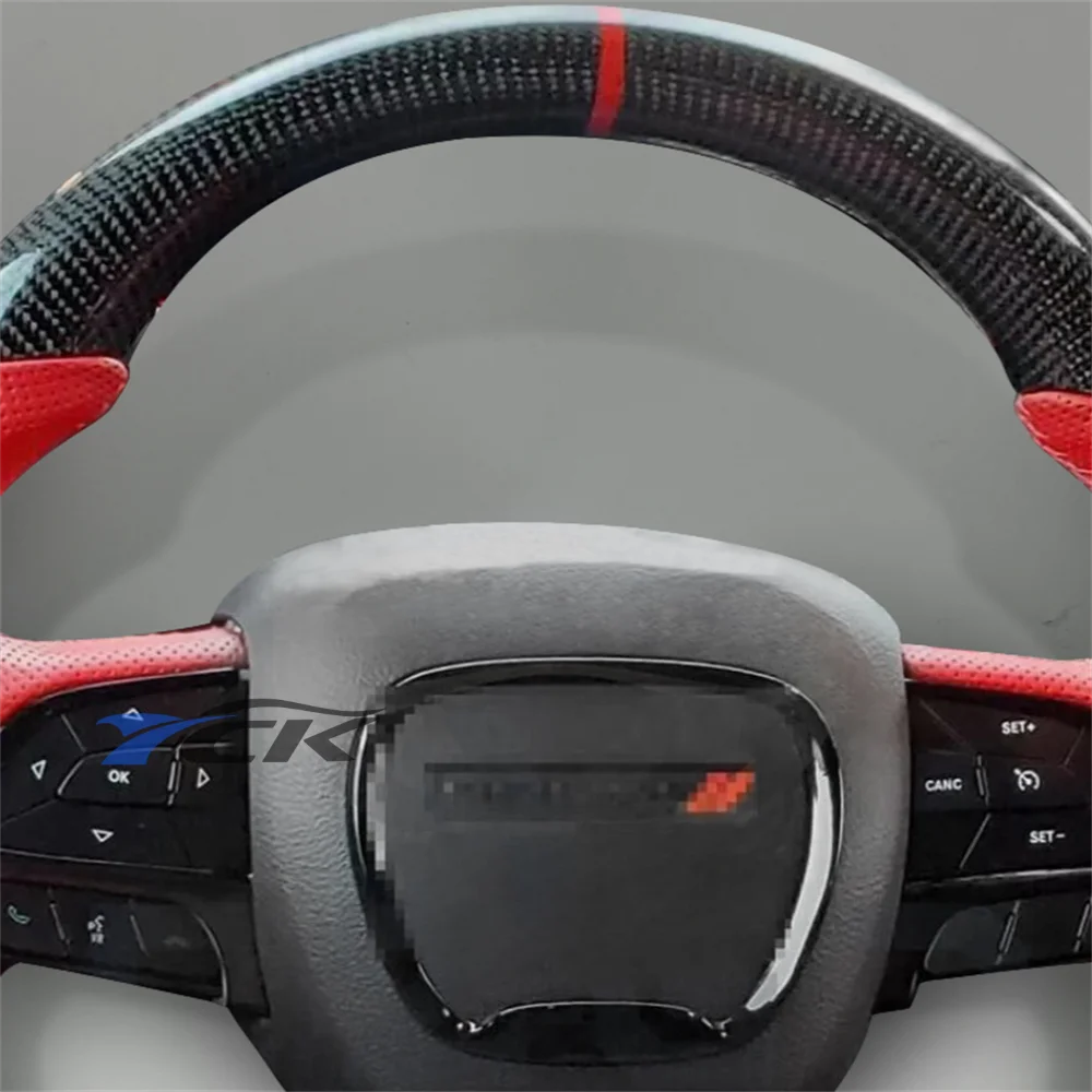 ل شاحن دودج 2015 2016 2017 2018 2019 2020 2021 2022 2023 2024 عجلة القيادة ألياف الكربون الأحمر الجلود حلقة حمراء