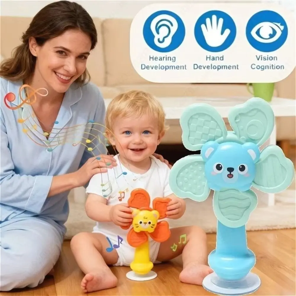 Giocattoli Educativi a Forma di Animali con Ventose, Spinner Calmanti per Neonati, Giocattoli Sensoriali in ABS per il Bagnetto, Sonagli Cartoon, Giocattolo a Mulino a Vento per Bambini