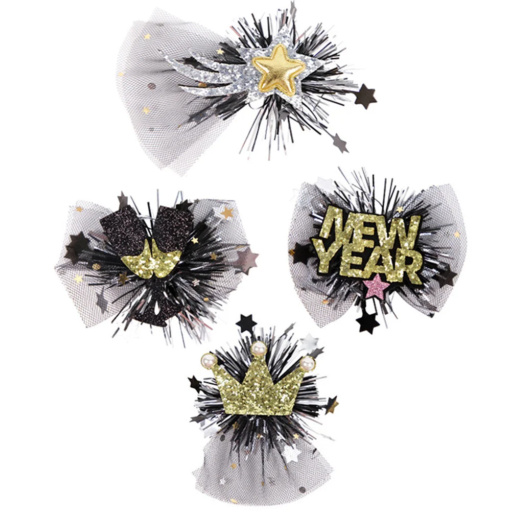 4 Pcs New Year Hairpin Headdress Festival Clip Accessories Spring Glitter Cloth Women