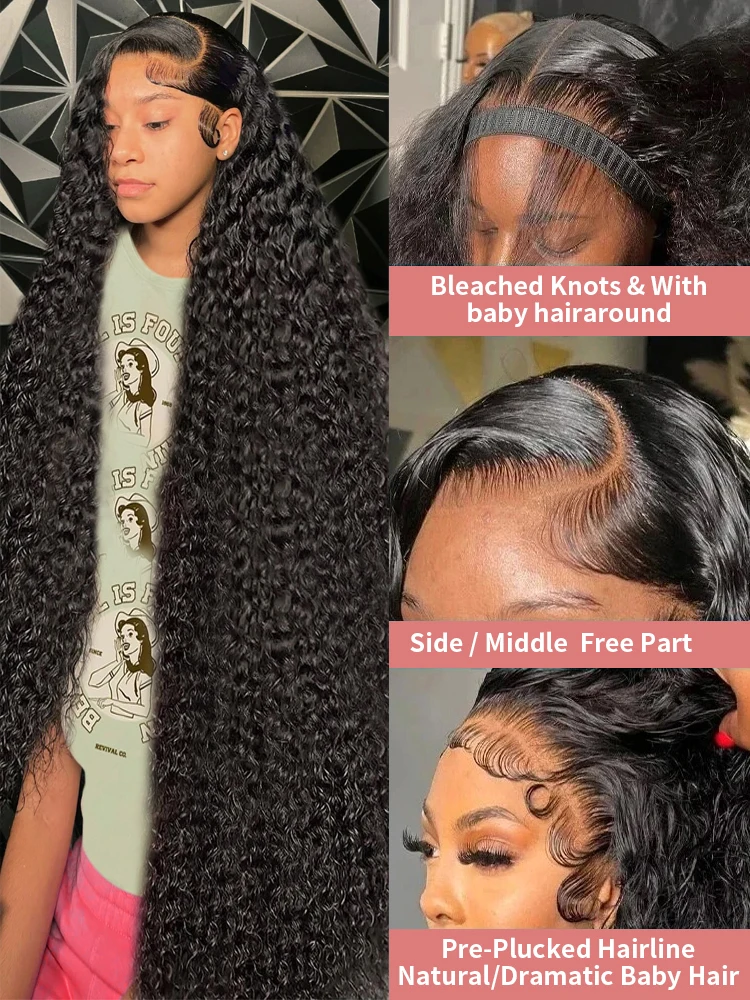 40 Inch 13x6 Deep Wave Wig 100% Human Hair Wig Brazilian 13x4 Transparent Lace Frontal Wig For Women curly water Wigs Human Hair