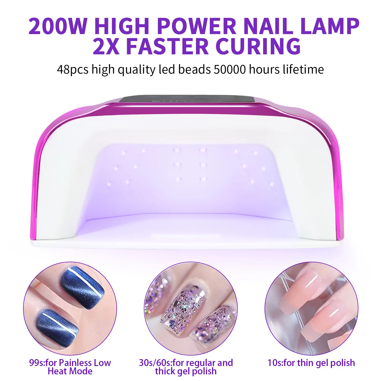 Lampe à ongles UV professionnelle sans fil avec écran tactile, lumière pour gel, modes intégrés à 3 minuteries, 48 gibles, N64