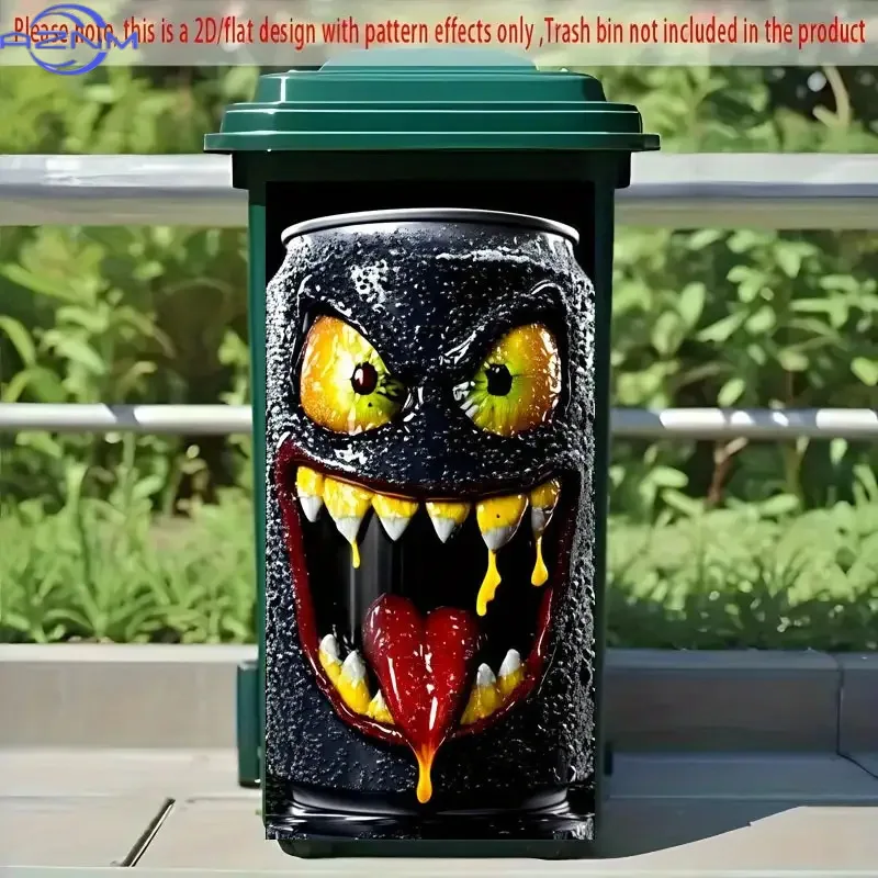 1 Trash Can Sticker 30.99x70.0cm Scary Trash Can Theme Design Decorative Wallpaper Self-Adhesive Kitchen Trash Can Decoration