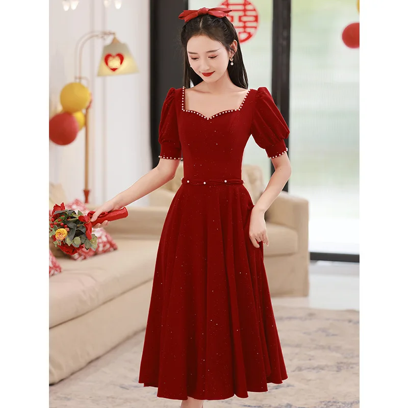 

Burgundy Cheongsams Wedding Toast Dress 2023 Spring New Temperament Banquet Chinese Women Formal Engagement Qipao Evening Dress