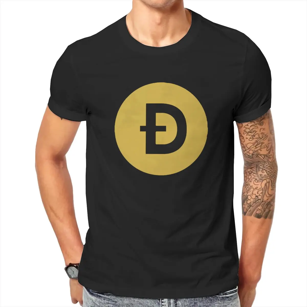 Men  Doge Coin Logo Crypto Currency Best Seller  T shirts Men's  High Quality Pure Cotton  T-shirt Cotton Short Sleeves Men's