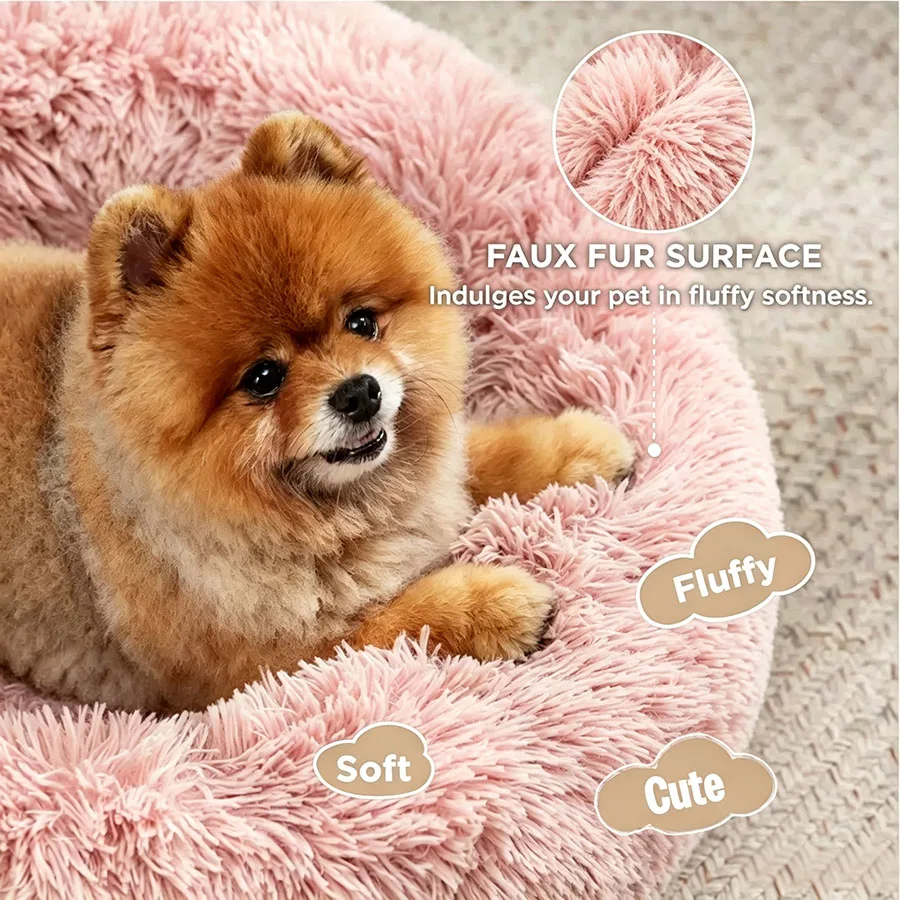 Cama redonda de felpa para gatos y perros pequeños, nido lavable - imagen 3
