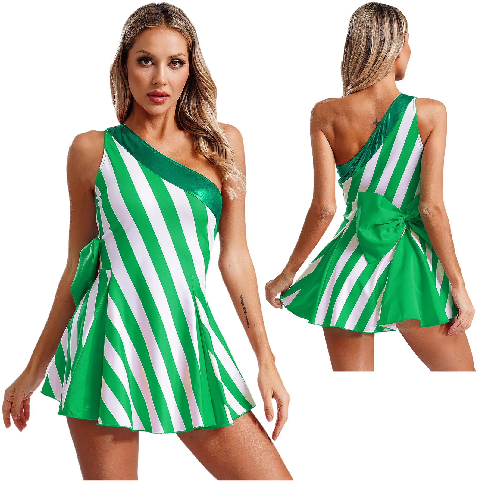 فستان نسائي للعام الجديد لعيد الميلاد بكتف واحد وخصر عالٍ فستان على شكل حرف A لمهرجانات العطلات وحفلات الكرنفال الفاخرة