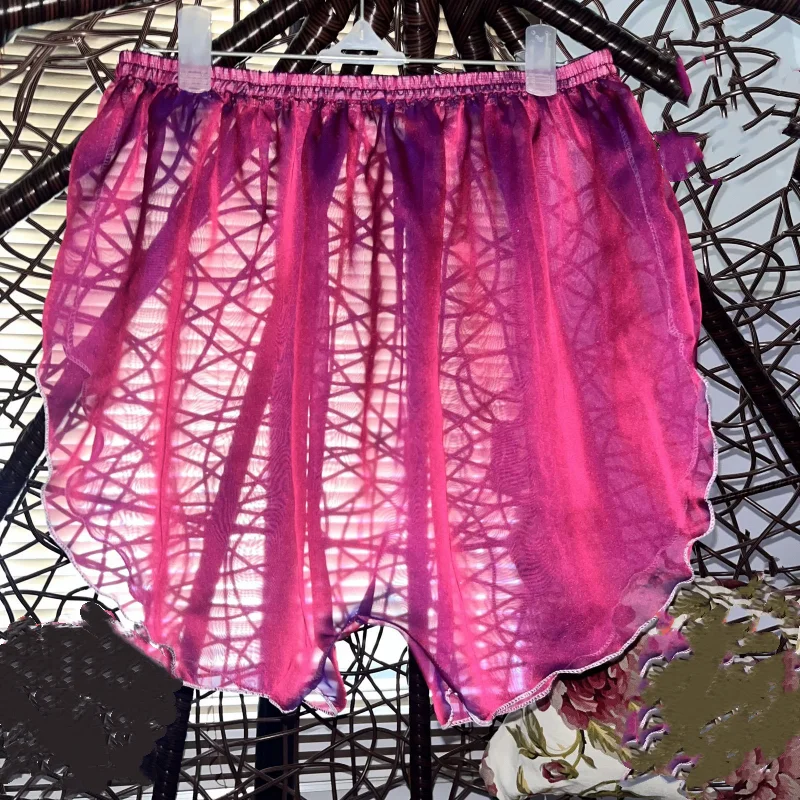 See Through Glossy Thin Voile Lingerie Panties Women Men Plus Size Underwear High Waist Transparent Sexy Sleeping Bottoms