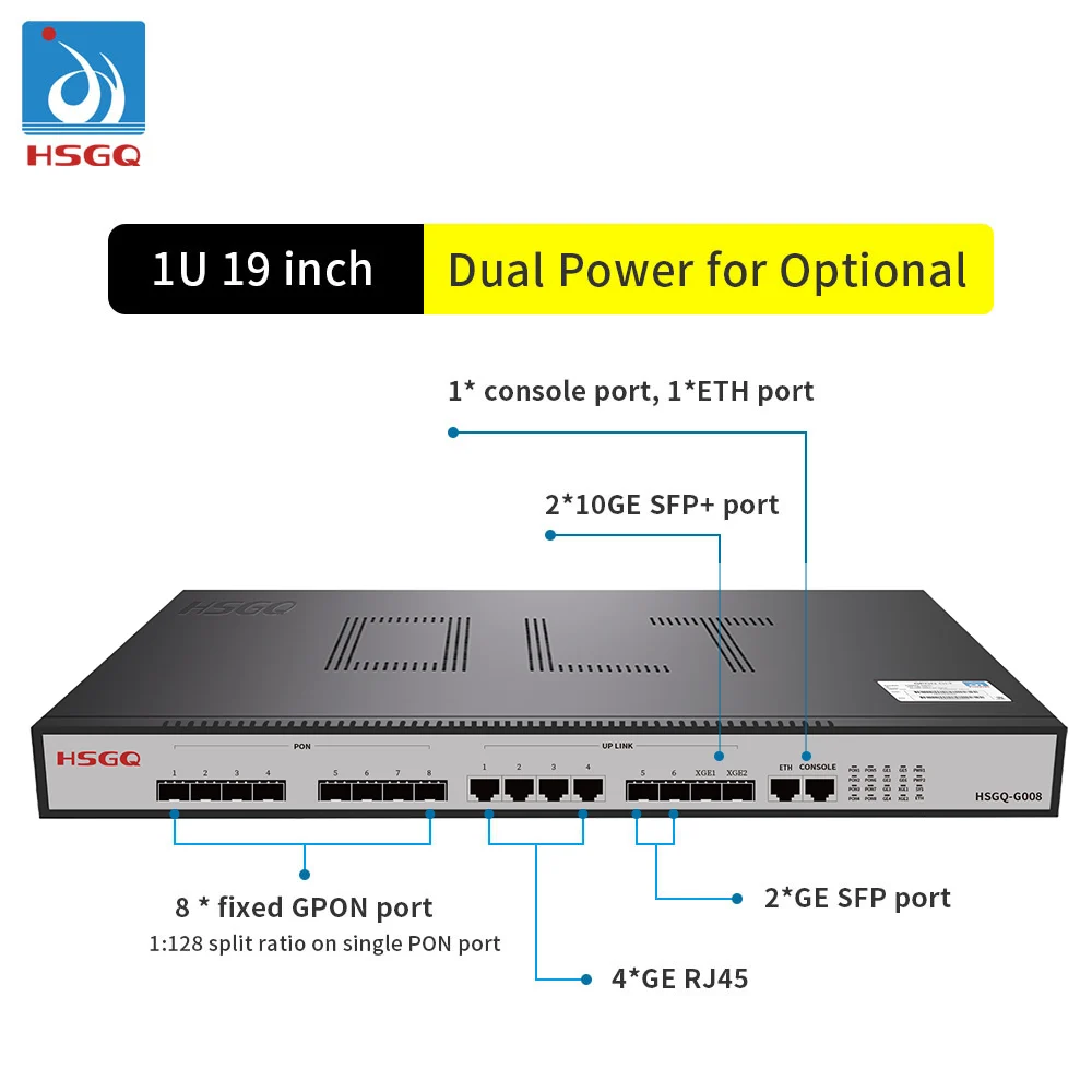 HSGQ-G008, G08L free shipping 8 GPON OLT 4 GE RJ45 ports, 2SFP ports,  2SFP+(10GE) optical uplink ports, 8 pon ports GPON OLT