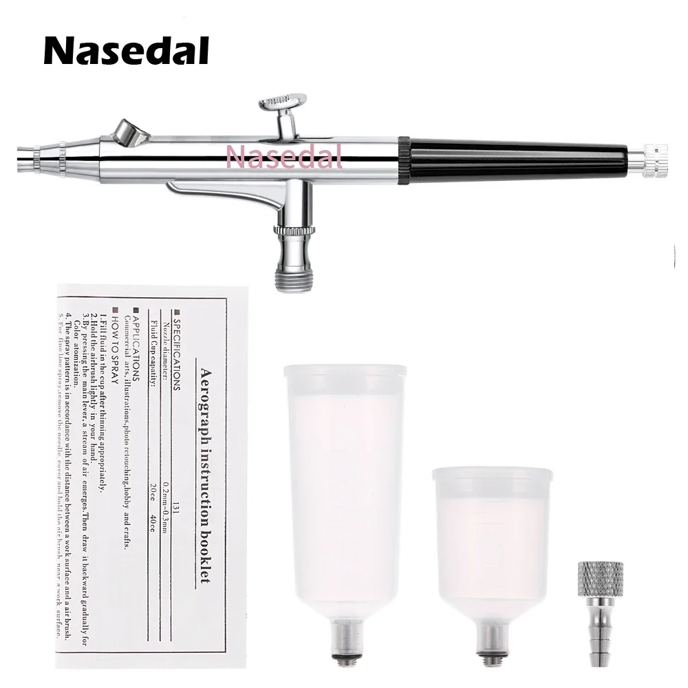 Nasedal-pistola de Aerógrafo Dupla Ação 20cc 40cc Alimentação por Gravidade Air Brush Bolo Tatuagem Unhas Maquiagem Ferramenta de Pintura Automóvel 03 mm