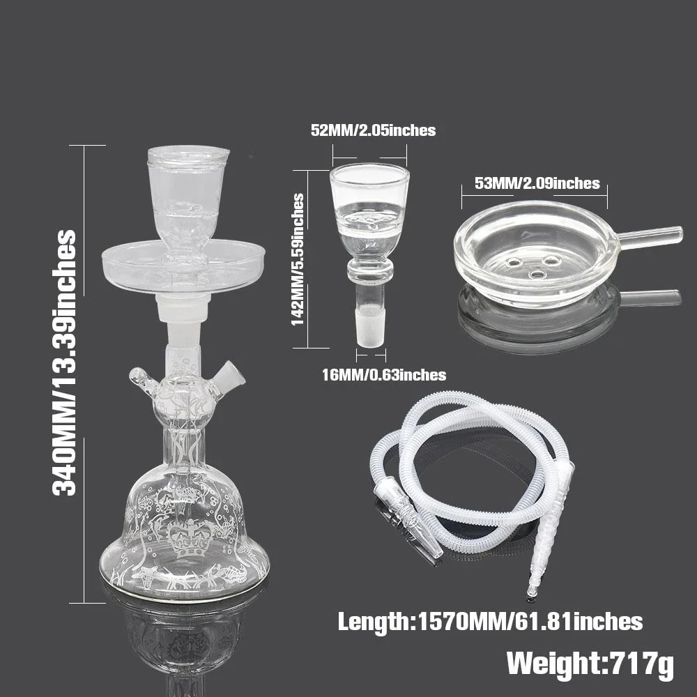 Pattern Frosted Glow Glass Hookah with Led Light Foam Box Water Pipes Shisha Narguile Hookah Set Smoke Accessories Gift for Men