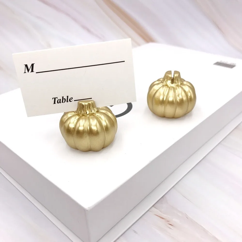 

4pcs Portable Pumpkin Card Holders Fall Themed Pumpkin Sculpture Place Card Holder Elegant Memo Clip Holder Adults or Kids