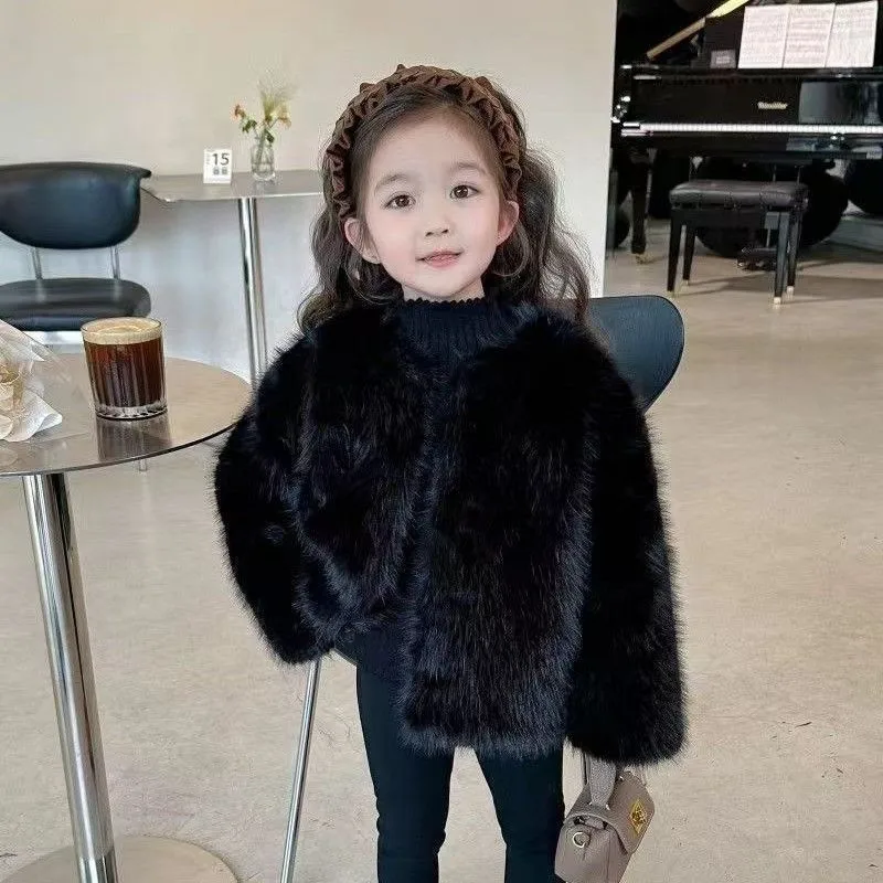 

Girls Fur Coat Autumn Winter Thick Cotton Jacket Princess Style Fashionable New Children's Clothing 100-150cm