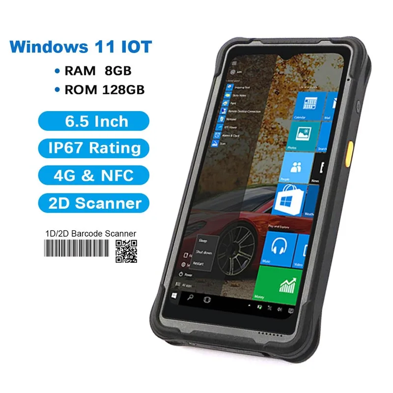 

RUGLINE Windows 11 OS Handheld PDA Rugged Mini 6.5 inch Industrial Tablet PC IP67 Waterproof Intel N5100 8GB+128GB