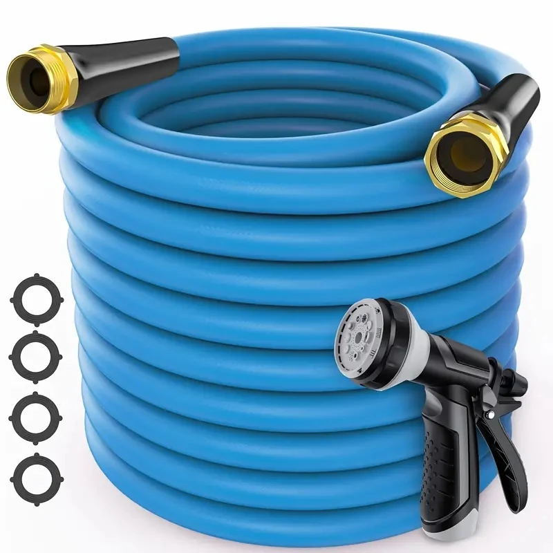 25FT/50FT blue Garden Hose, With nozzle and no valve, 2.75mm wall thickness, made from a PVC and polymer mix, 5/8-inch inside