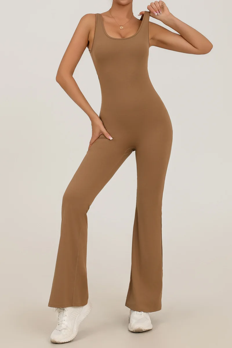 Tute da yoga senza cuciture con tasche Sport Fitness Backless Skinny svasato Abbigliamento da allenamento in un unico pezzo Body da palestra per donna