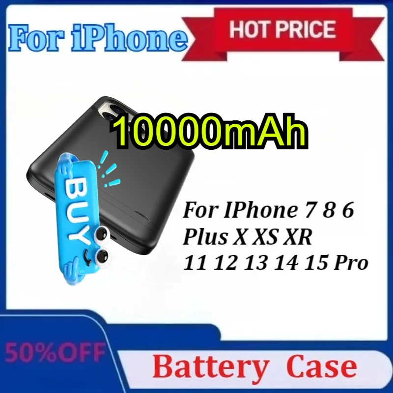 

New 10000mAh for IPhone 6 7 8 Plus X XS XR Battery Case for IPhone 14 11 12 13 15 Pro Max Power Bank Cover