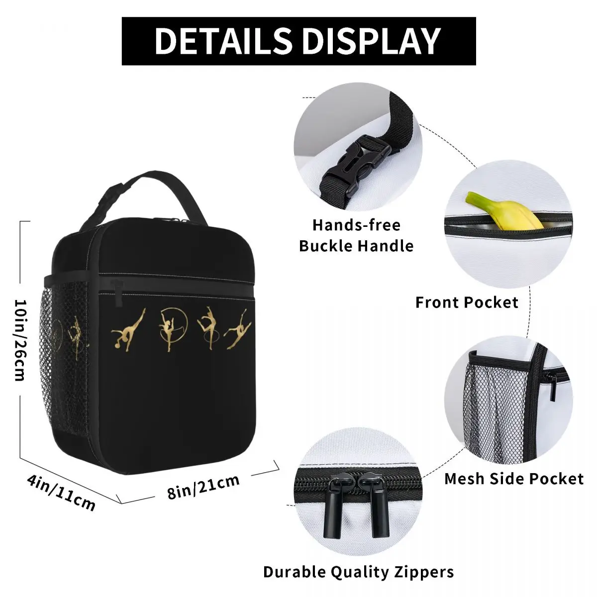 Rhythmic Gymnastics Gold LIne Insulated Lunch Bag for Women Resuable Thermal Cooler Lunch Box Beach Camping Travel