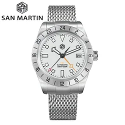 San Martin New 39mm GMT Watch Luxury Sport Watches NH34 Automatic Mechanical Mesh Milanese Bracelet Waterproof 10Bar BGW SN0135