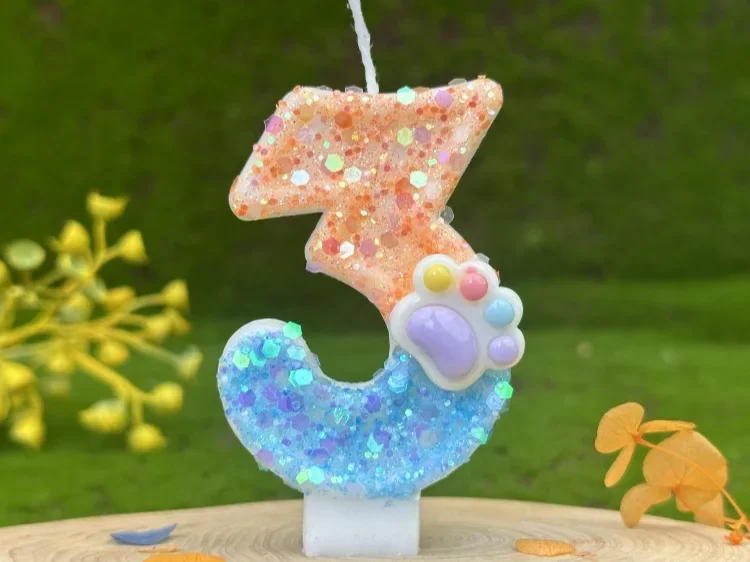 Hundepfoten, digitale Geburtstagskerzen, Farbverlauf, Pailletten, Kuchen, Party-Dekoration, Geburtstagsfeier, Hochzeitsgeschenke, Jungen und Mädchen – Detail 11