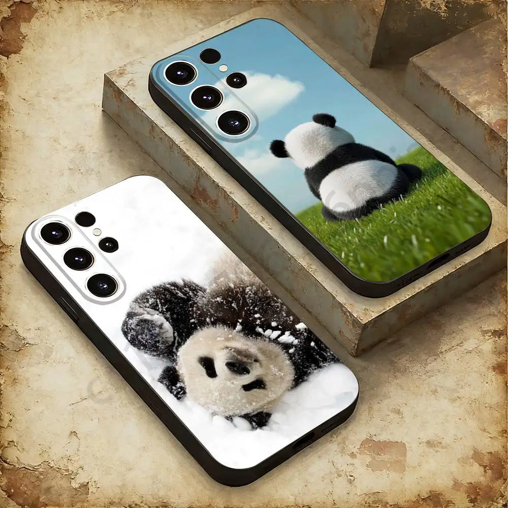 Cute  Animal Panda Phone Case For Samsung Galaxy A20,21s,22,31,32,52,53,72,73,80,91 Soft Liquid Silicone Black Cover