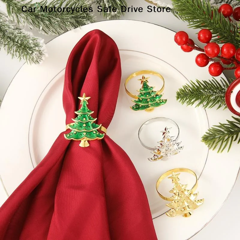1Pcs Christmas Napkin Rings Xmas Tree Ornaments Home party Kitchen Dinner Table Decoration Towel Buckle New Year Party Supplies