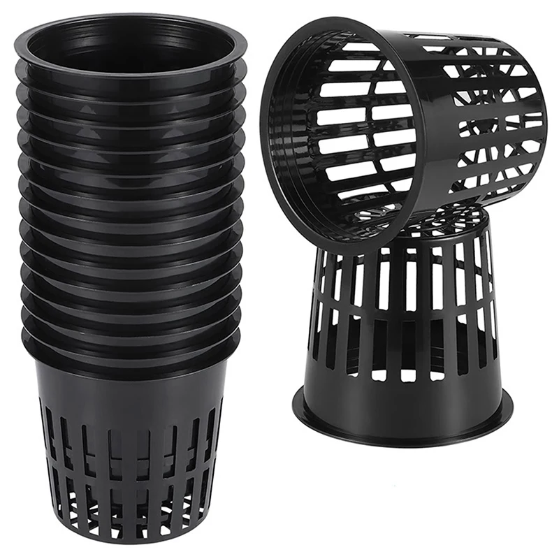 10pcs Grow Orchids Wide Lip Hydroponics Cups Planting Mesh Pot Soilless Net Basket Slotted Container Colonization Black 3 Inch