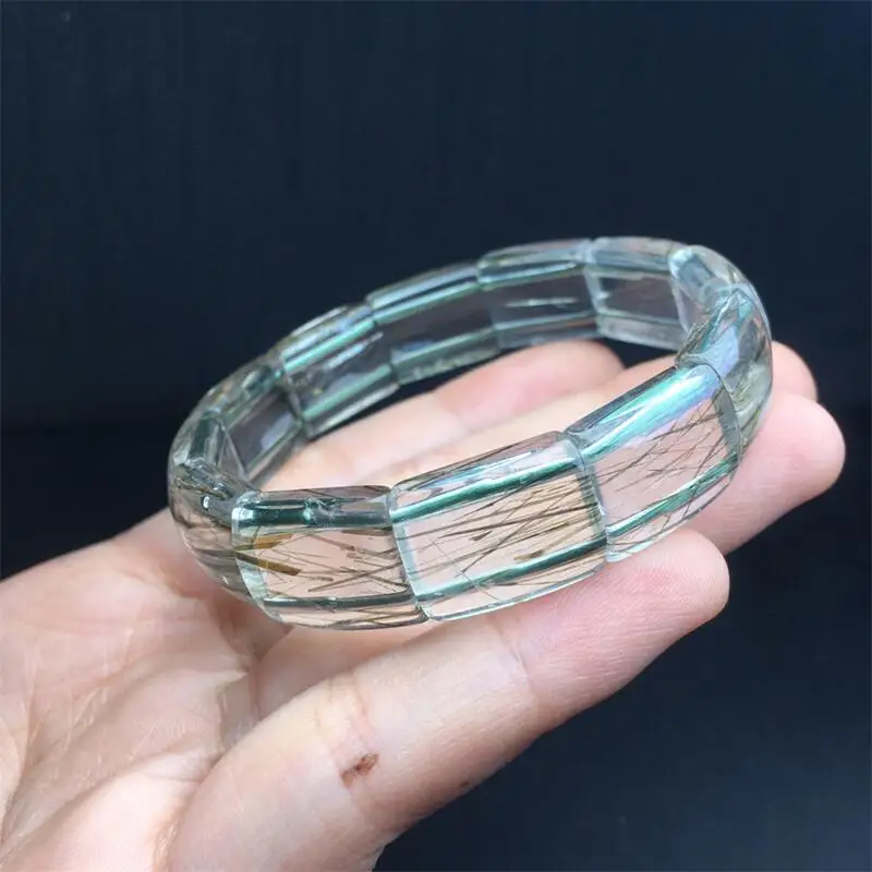 14MM Natural Green Rutilated Quartz Bangle Women Elegant Charm Yoga Energy Meditation Wrist jewelry Gift 1PCS