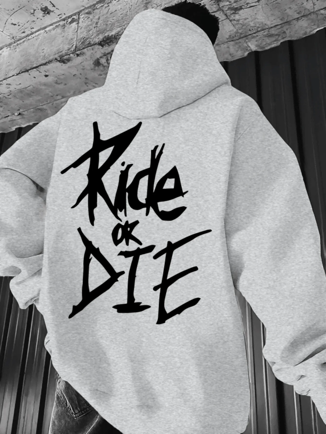 Zwarte katoenen hoodie met witte rit of sterven op de rug Printontwerp Casual pullover-streetwear sweatshirt met lange mouwen voor volwassenen